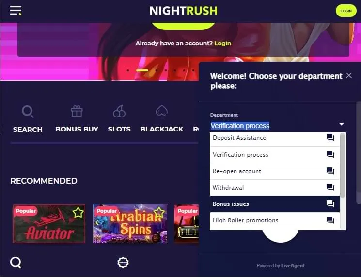 Nightrush casino customer support