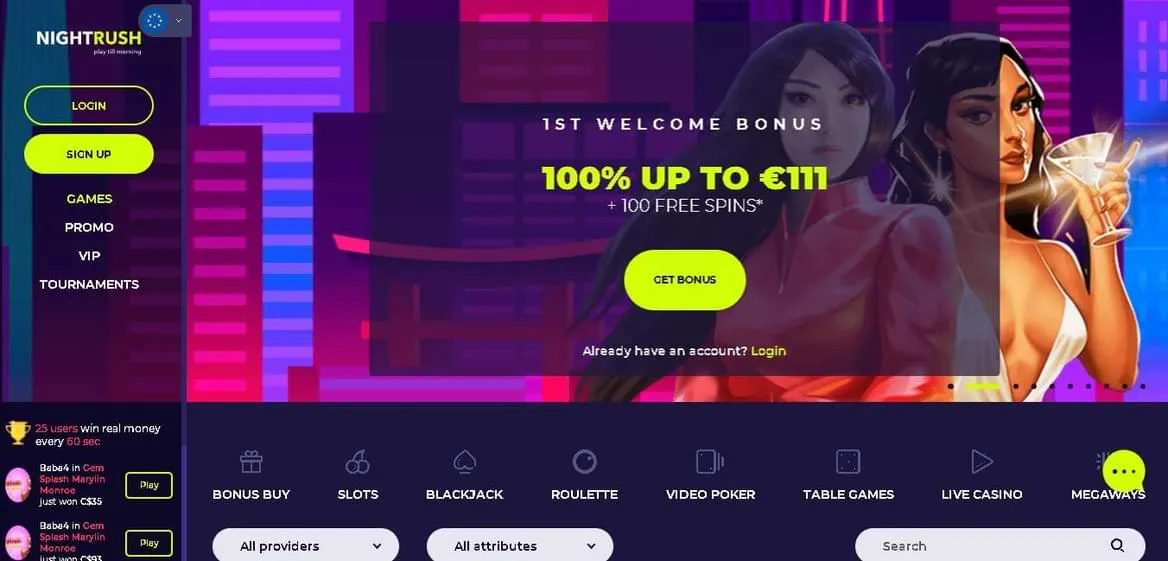 Nightrush Online Casino South Africa Bonus